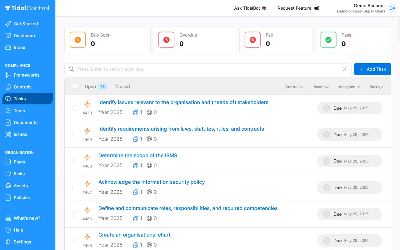Task overview page